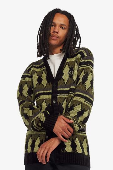 Fred Perry Paksu Jacquard Cardigan Miesten Neuleet Oliivinvihreä Vihreä | FI 1765LISH